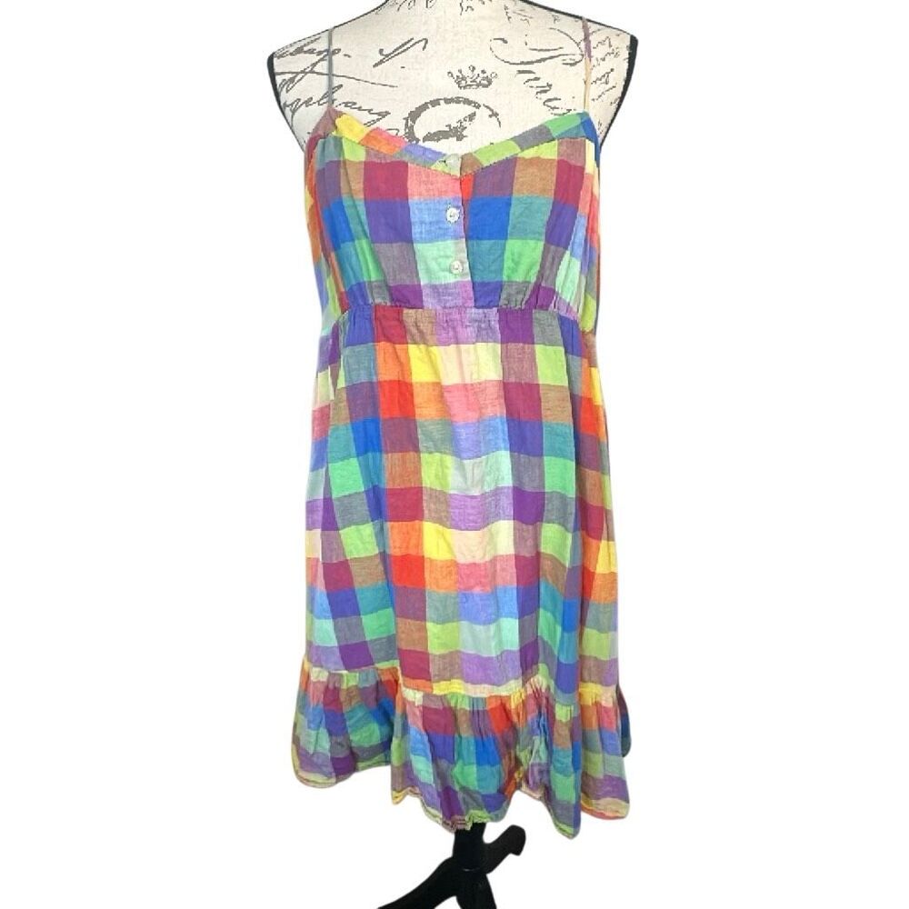 Old Navy Plaid. Colorful Checkered Sun Dress MIDI XL
